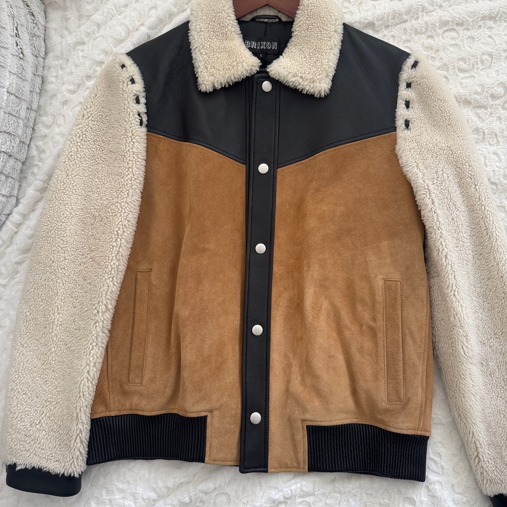 Brixton Black and Brown Bomber Jacket with Sherpa Collar